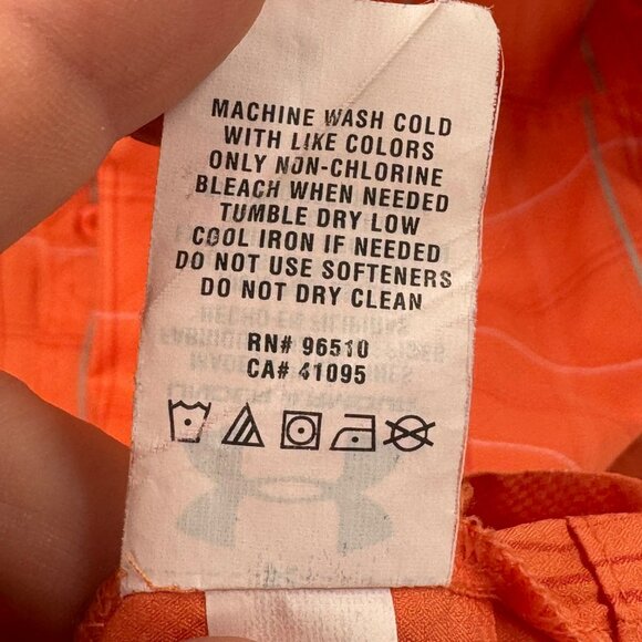 Under Armour Mens 2XL Long Sleeve Orange Plaid HeatGear Loose Fit Shirt - Picture 7 of 8